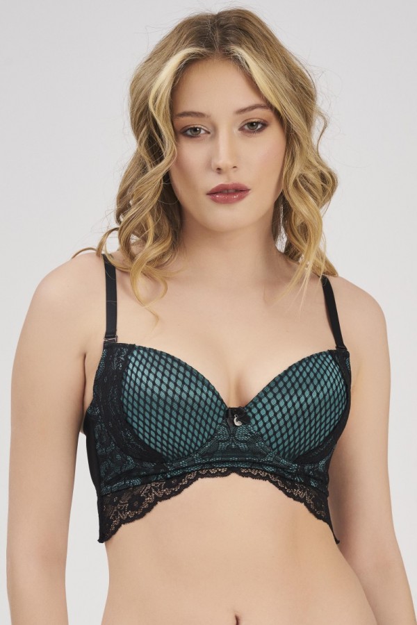 Özel Lastik Detaylı Destekli Yeşil Sütyen - 2212