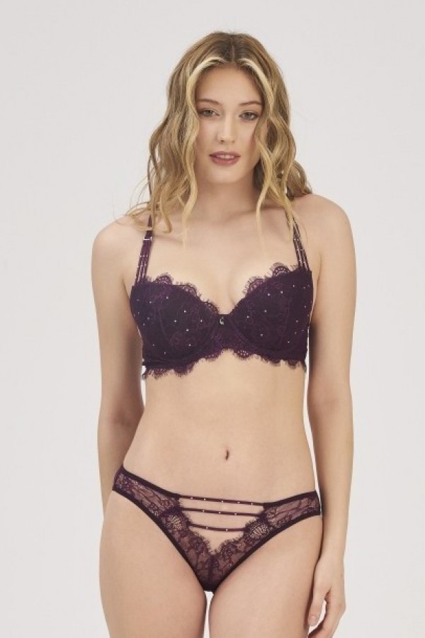 Vişne Rengi Sütyen Slip Külot Takım - 326